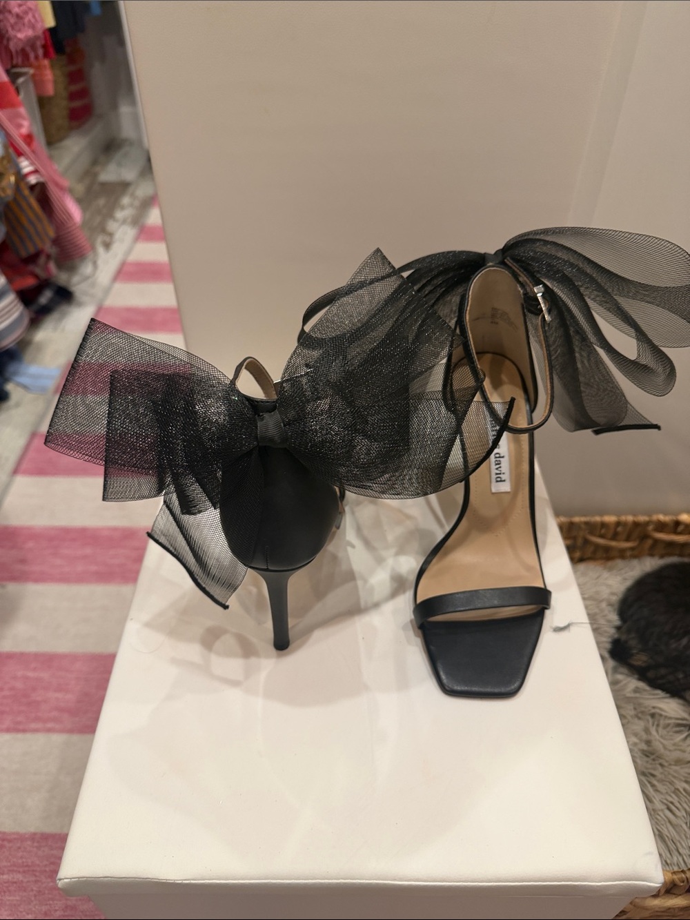 Charles David Black Tulle Ankle-Tie Heeled Sandals - Picture 3 of 4
